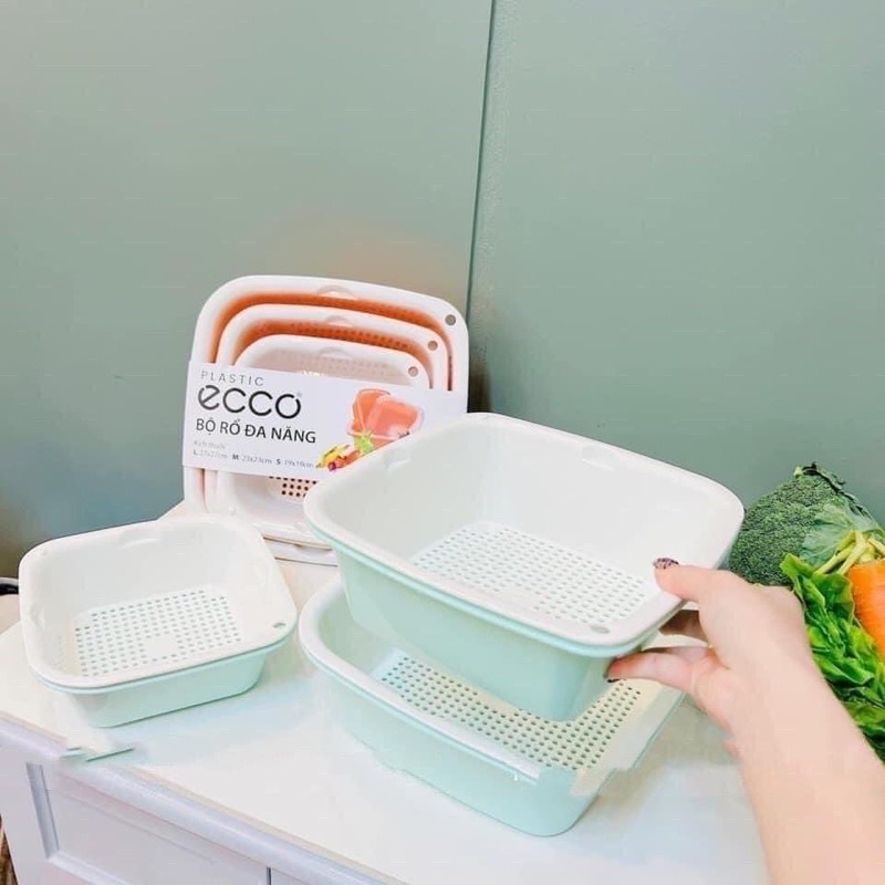 Set thau rổ nhựa 6 món ecco đựng đồ đa năng - set 3 chậu 3 rổ tiện ích cho nhà bếp