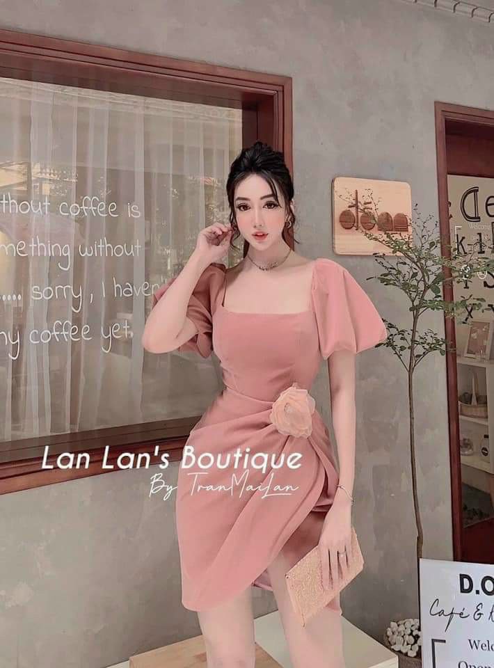 Đầm cổ vuông thiết kế tay phồng siêu sang chảnh