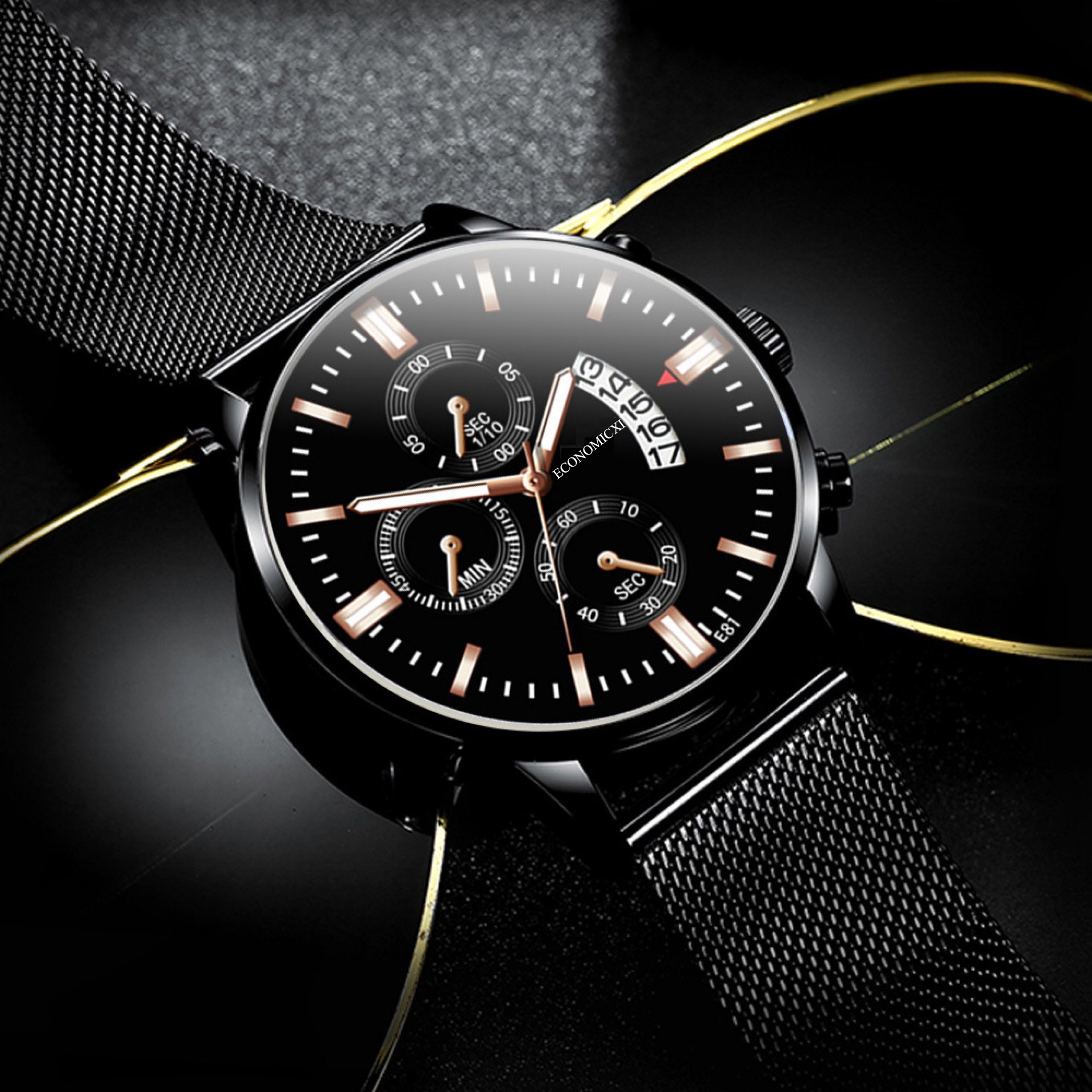 đồng hồ nam economicxi dây thép mành đen mẫu hot 2022 (full hộp) rs0028 4
