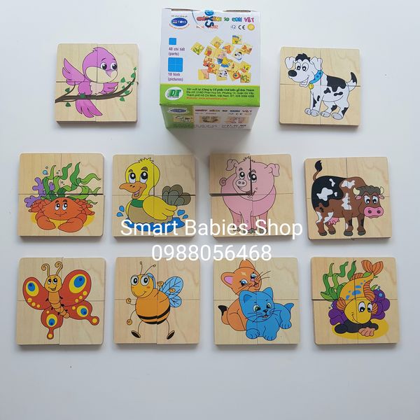 Bộ ghép hình 10 con vật - Đồ chơi gỗ Winwintoys