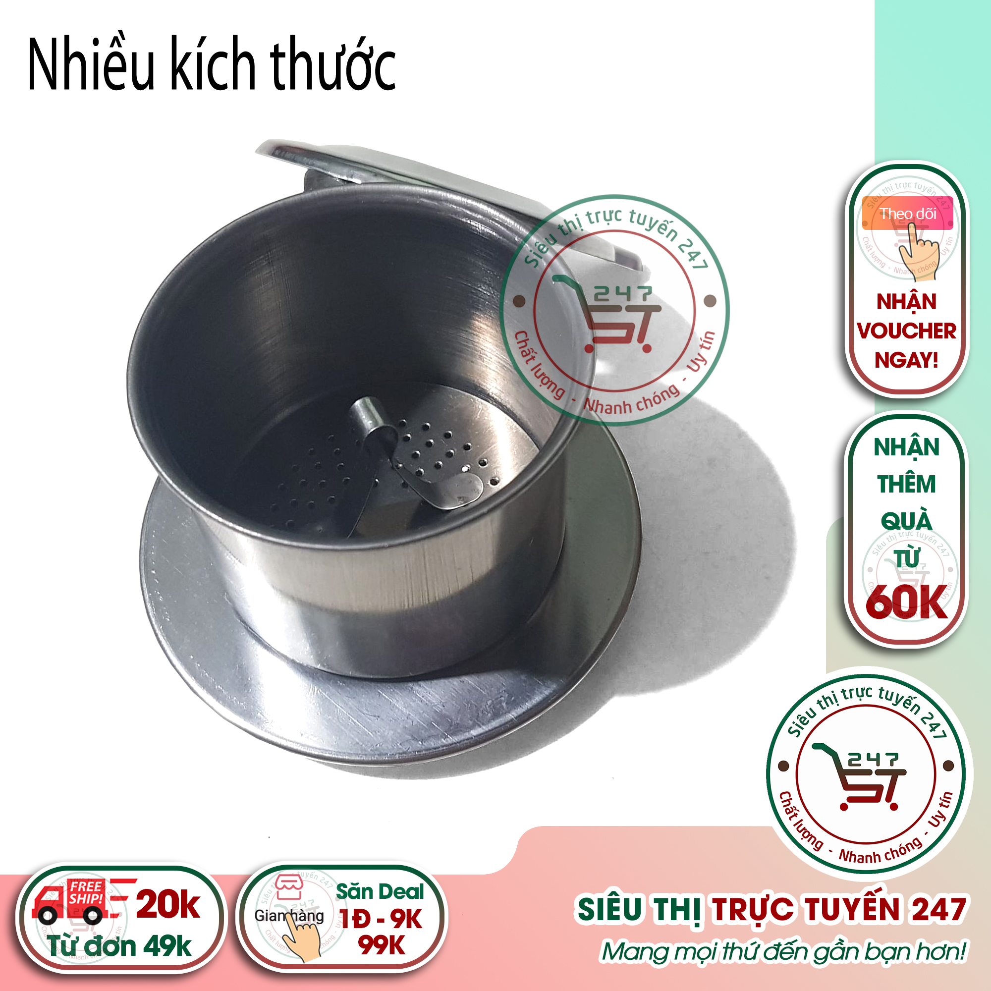 Phin pha cà phê inox Long Cam số 7 - 8 - 9 sáng bóng bền đẹp
