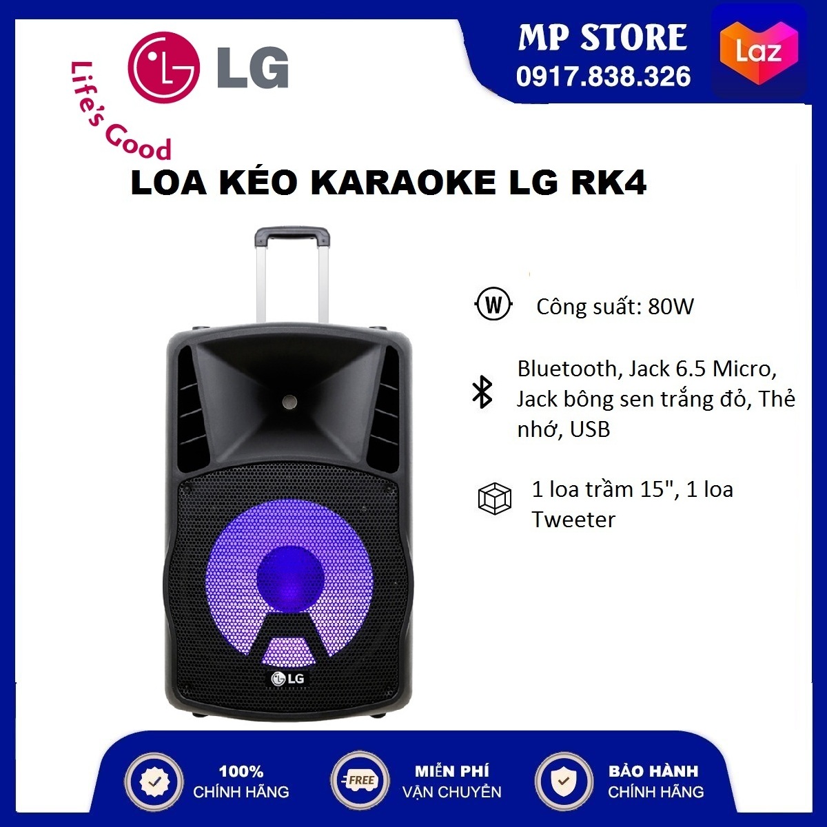 [XẢ KHO] Loa kéo karaoke LG RK4 80W