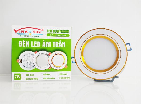 Đèn led âm trần viền vàng/bạc vinasun công suất 5w ánh sáng vàng - siêu bền,siêu tiết kiệm điện