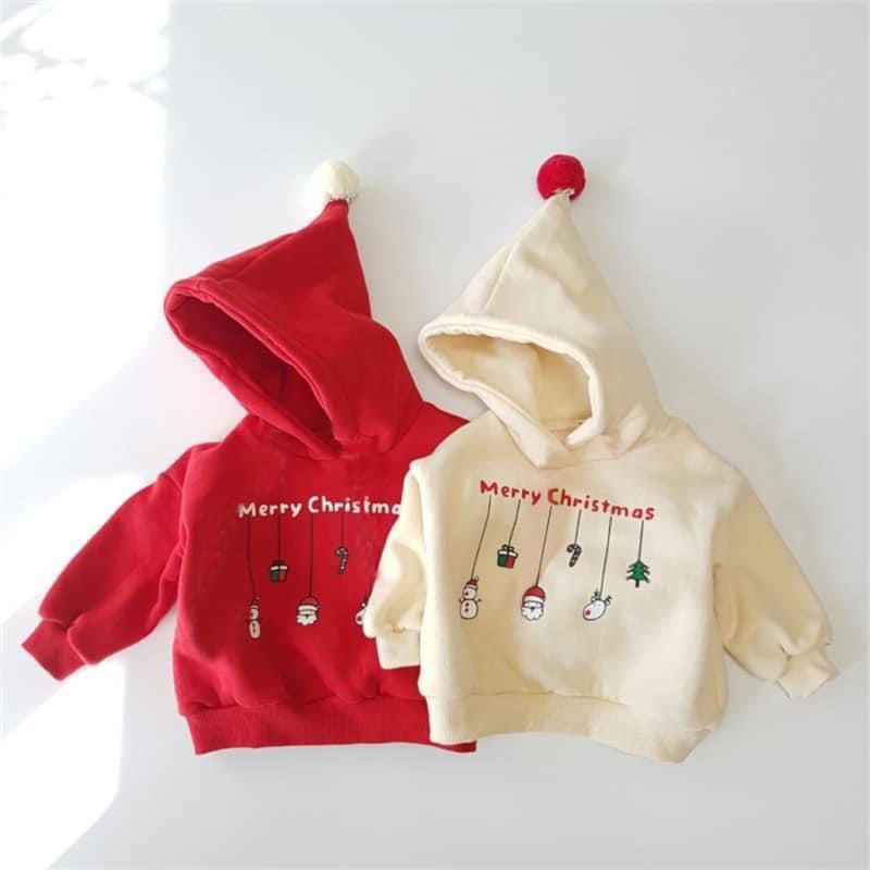 Set 2 áo NỈ HOODIE ĐỎ - BE MÀU NOEL CHO BÉ Hình noel xinh xắn ngộ nghĩnh , màu dễ thương chất nỉ  bông, dày dặn cực ấm