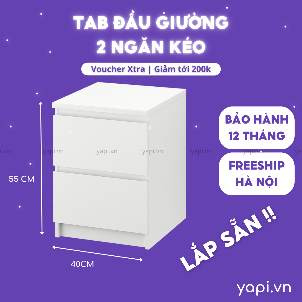 Tab đầu giường 2 ngăn kéo tiện lợi được thiết kế bằng gỗ MDF nhập khẩu-Yapi 103