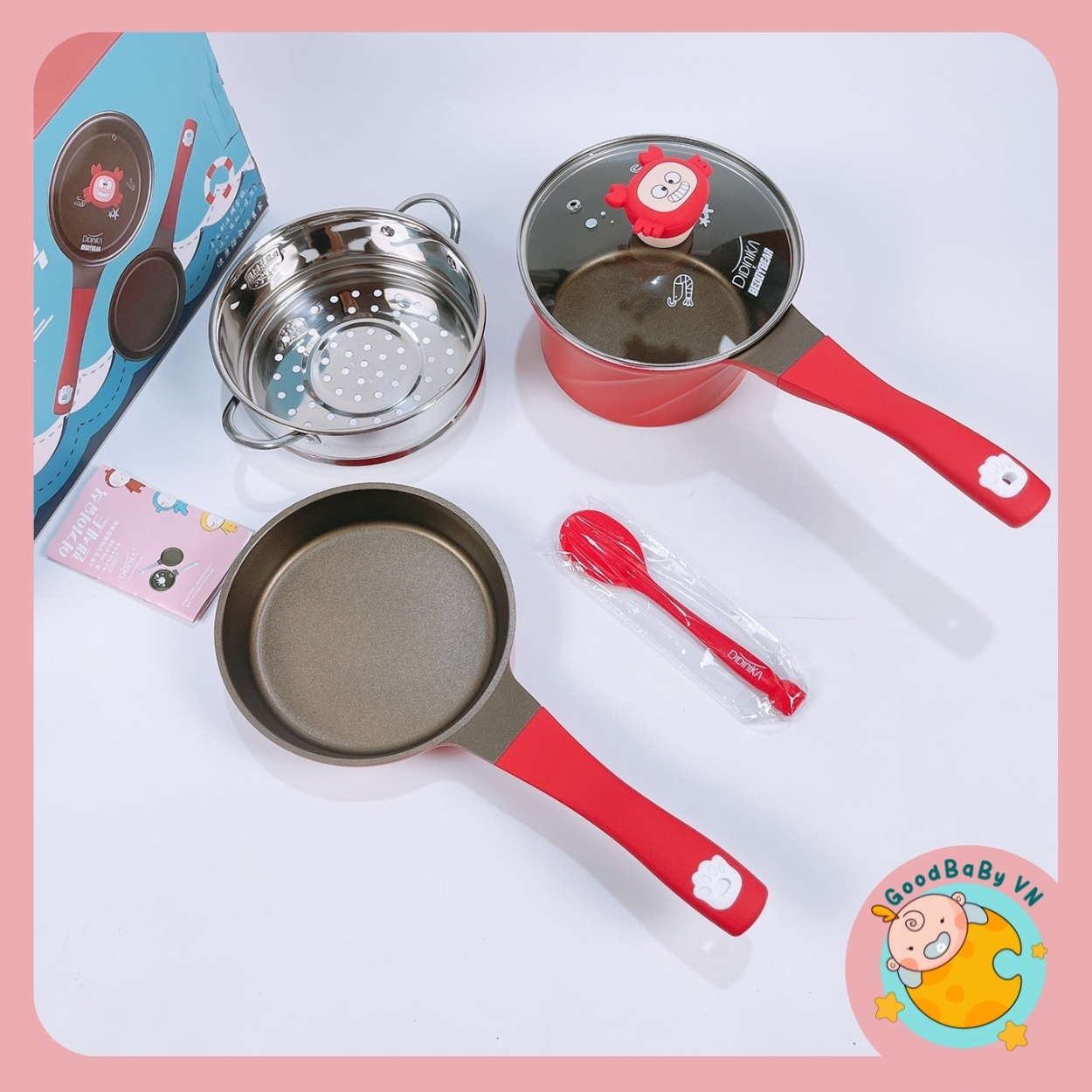 Bộ nồi chảo đá ăn dặm,nồi quấy bột didinika hàn quốc 18cm cho bé goodbabytbvn