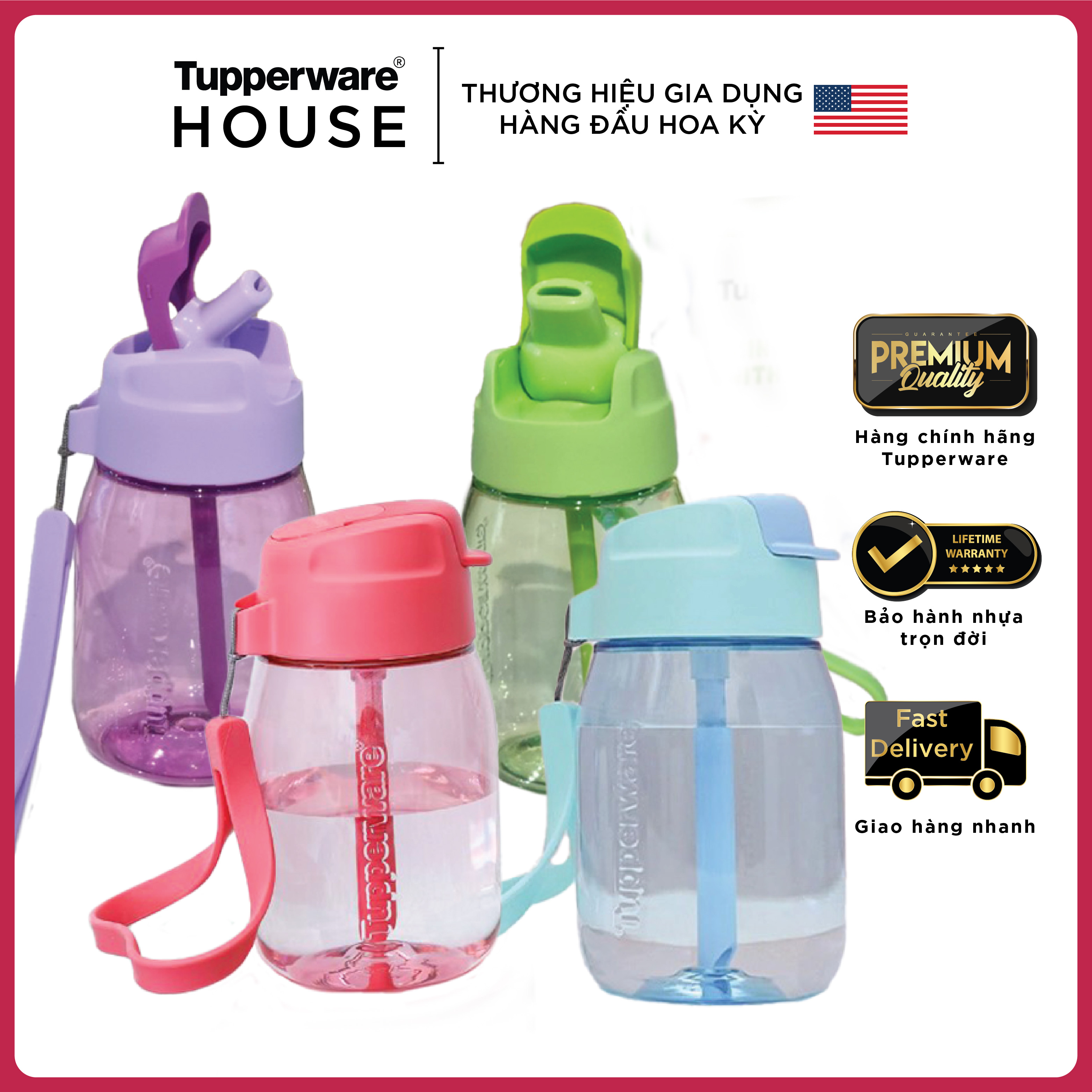 Bình nước Tupperware Mini Lohas có ống hút 350ml