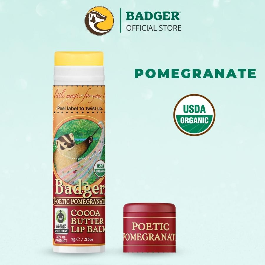 Son dưỡng môi hữu cơ Poetic Pomegranate BADGER Cocoa Butter Lip Balm USDA