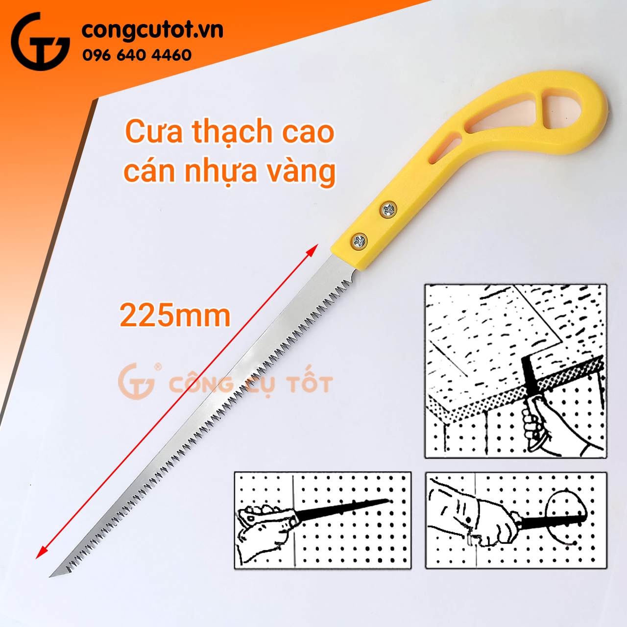 Cưa thạch cao - cưa gỗ cầm tay cán nhựa vàng 225mm