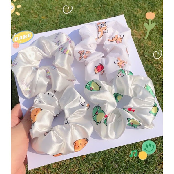 Dây buộc tóc, cột tóc vải scrunchies giao màu ngẫu nhiên