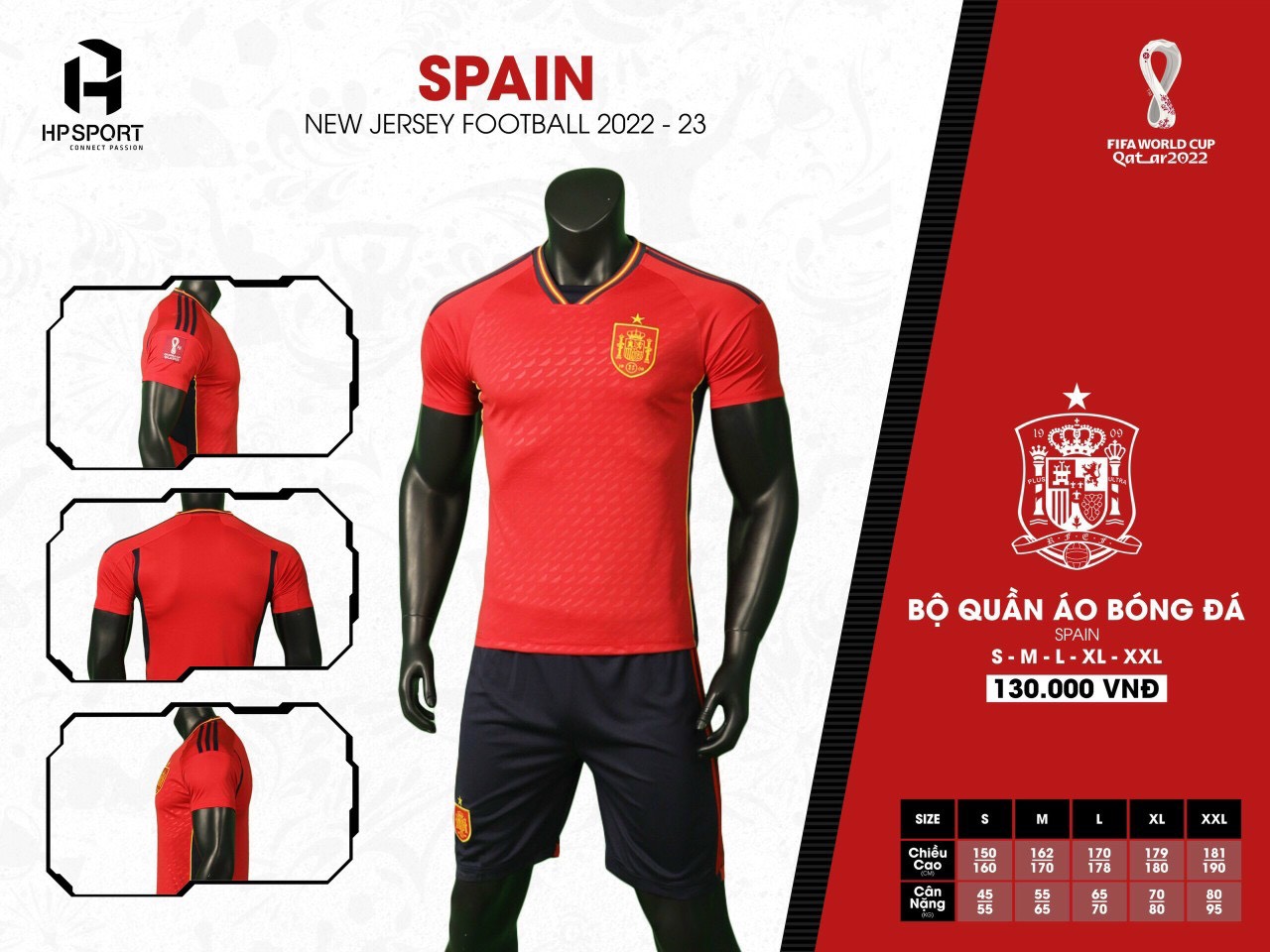 [HCM]Bộ quần áo bóng đá Tuyển Tây Ban Nha đỏ WC2022