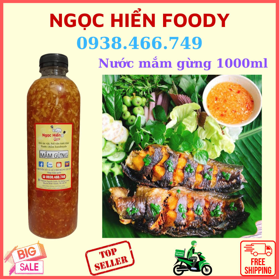 Nước mắm gừng chai 1000ml ( hàng nhà làm đảm bảo thơm ngon sạch sẽ ), NGỌC HIỂN FOODS