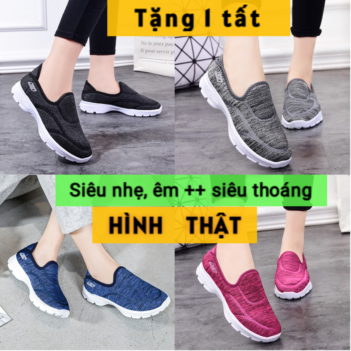Giày bata, giày lười đi bộ nữ siêu êm, nhẹ, đế cao 2,5cm , hình thật, tặng tất