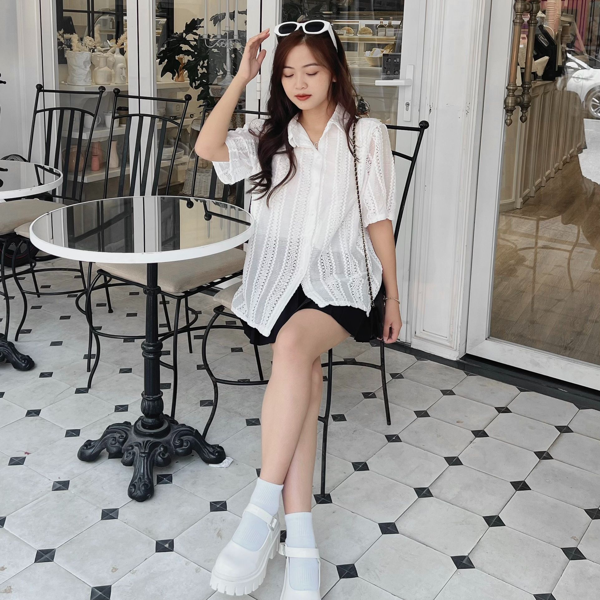 Áo sơ mi ren đục lỗ 2 lớp "fiona top"