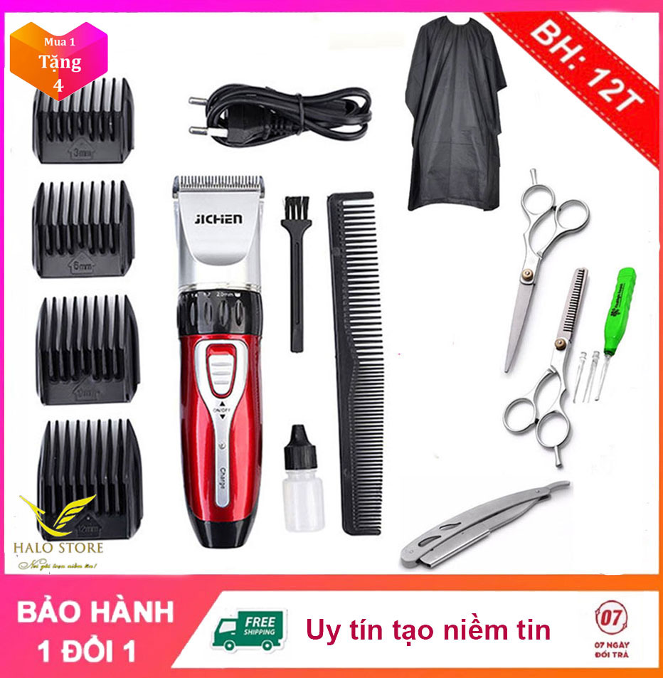 Tông Đơ Cắt Tóc Gia Đình JICHEN 0817 TẶNG KÈM Bộ Kéo Cắt Tỉa + 2 Lấy Ráy Tai Có Đèn