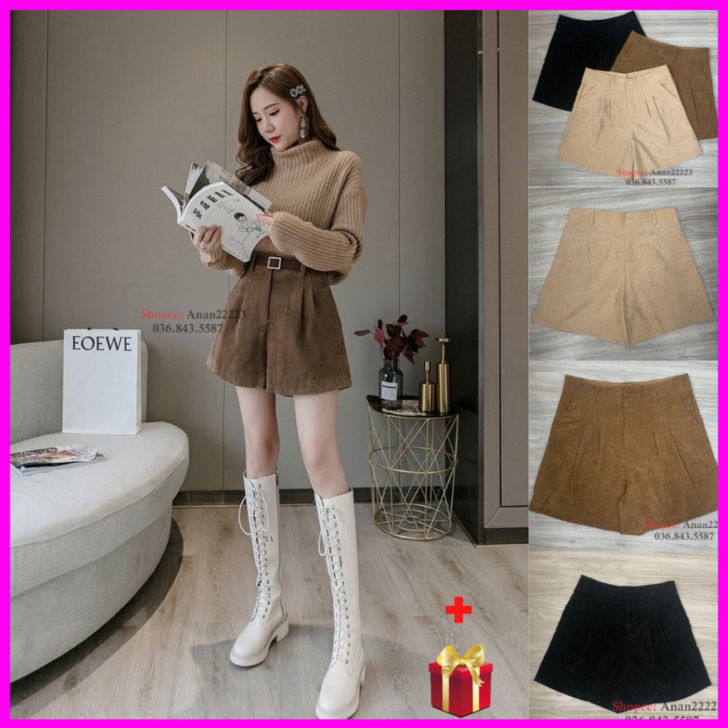 Quần Short Nữ Lưng Cao Chất Vải Nhung Tăm Hàn Quốc, Quần Sooc Nữ Đẹp 2020