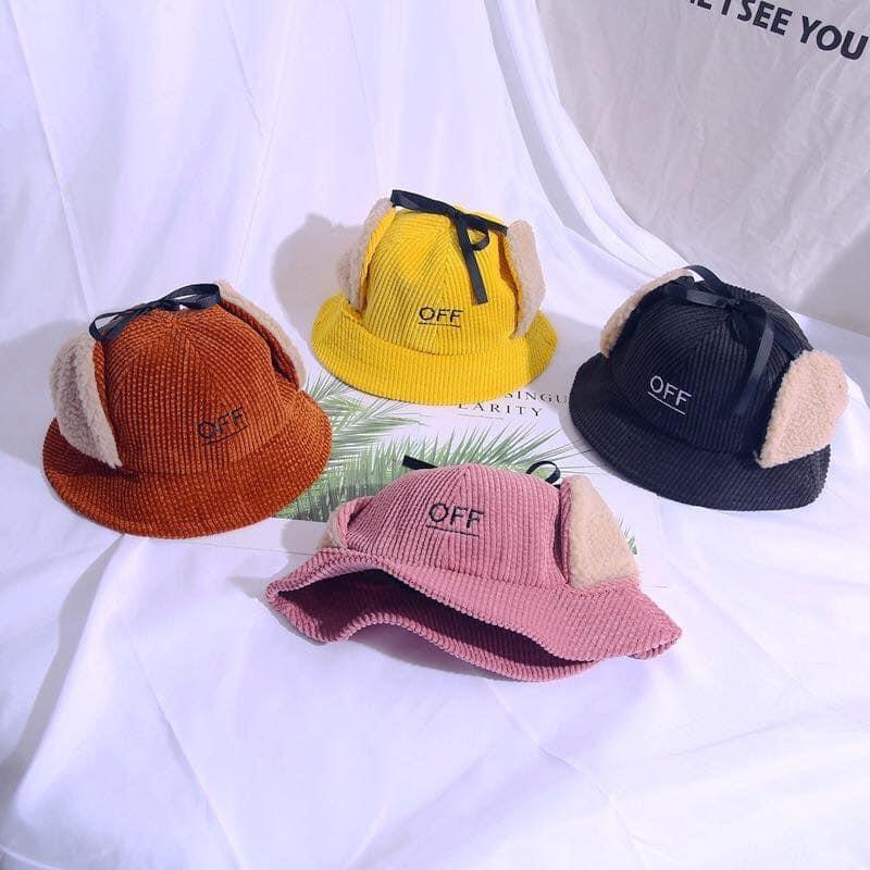 [HCM]Mũ nón bucket rộng vành bé gái bé trai có tai che mới 1-3 tuổi vải nhung