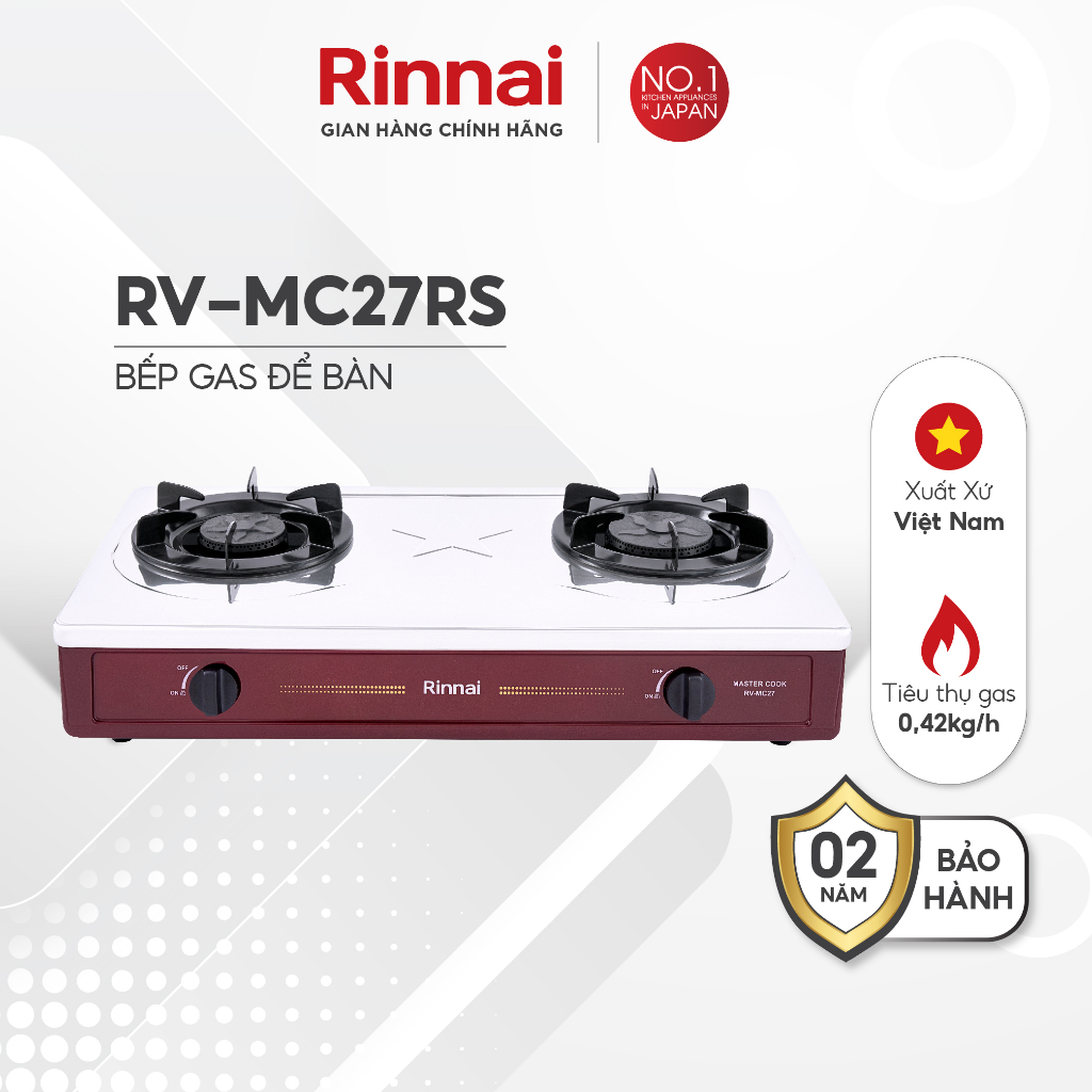 Bếp gas đôi, mặt inox rinnai rv-mc27rs hàng chính hãng ,