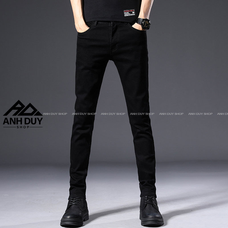 Quần jean nam trơn basic màu đen chất bò cao cấp co giãn cực đẹp trơn form skinny ôm dáng anh duy shop qj01