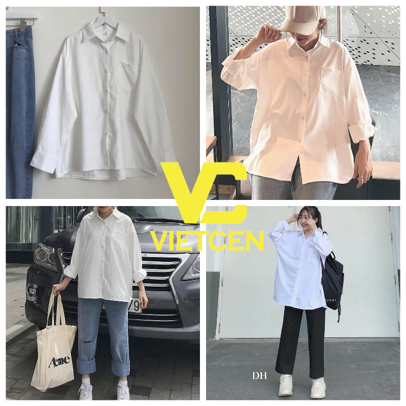 ÁO SƠ MI UNISEX NAM NỮ TRƠN 1 TÚI FORM RỘNG CHẤT THÔ MỀM MÁT - VIETCENVN