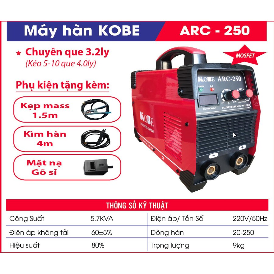 Máy hàn điện tử 250a chuyên que hàn 3.2ly kobe arc 250 - electric24h store