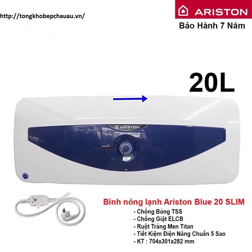 Bình nóng lạnh ARISTON 20 lít ngang ARISTON BLU 20SL(http://tongkhobepchauau.vn/)