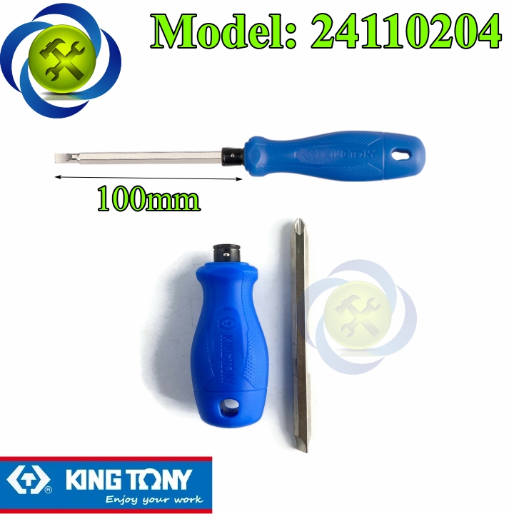 Tua vít 2 đầu dẹp và bake kingtony 24110204 ph2x100mm cán nhựa màu xanh