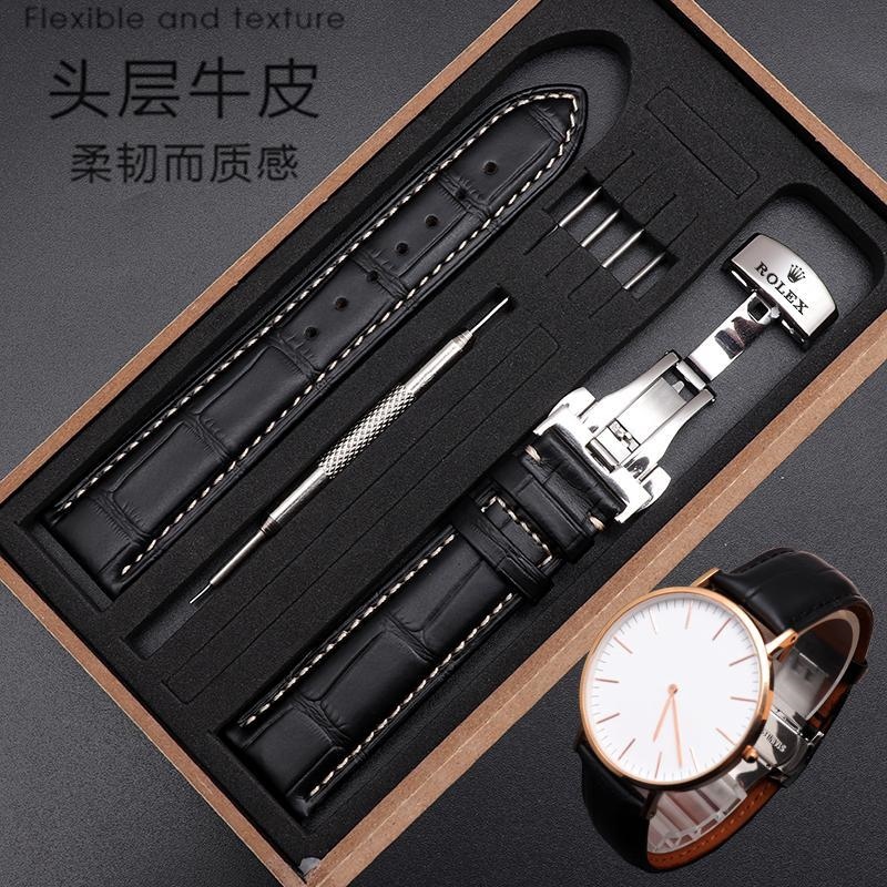 Dây da chính hãng Đồng hồ da bò Ý có khóa đôi bướm thay thế cho nam giới Thay thế đồng hồ Rolex Dây da chính hãng