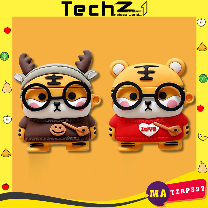 Case Airpods 1/2/3/Pro Chú Hổ Đeo Kính , Ốp Airpods Cute - Mã TZAP397
