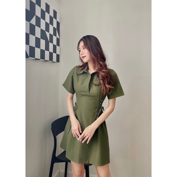 Đầm sơmi đan dây eo tôn dáng