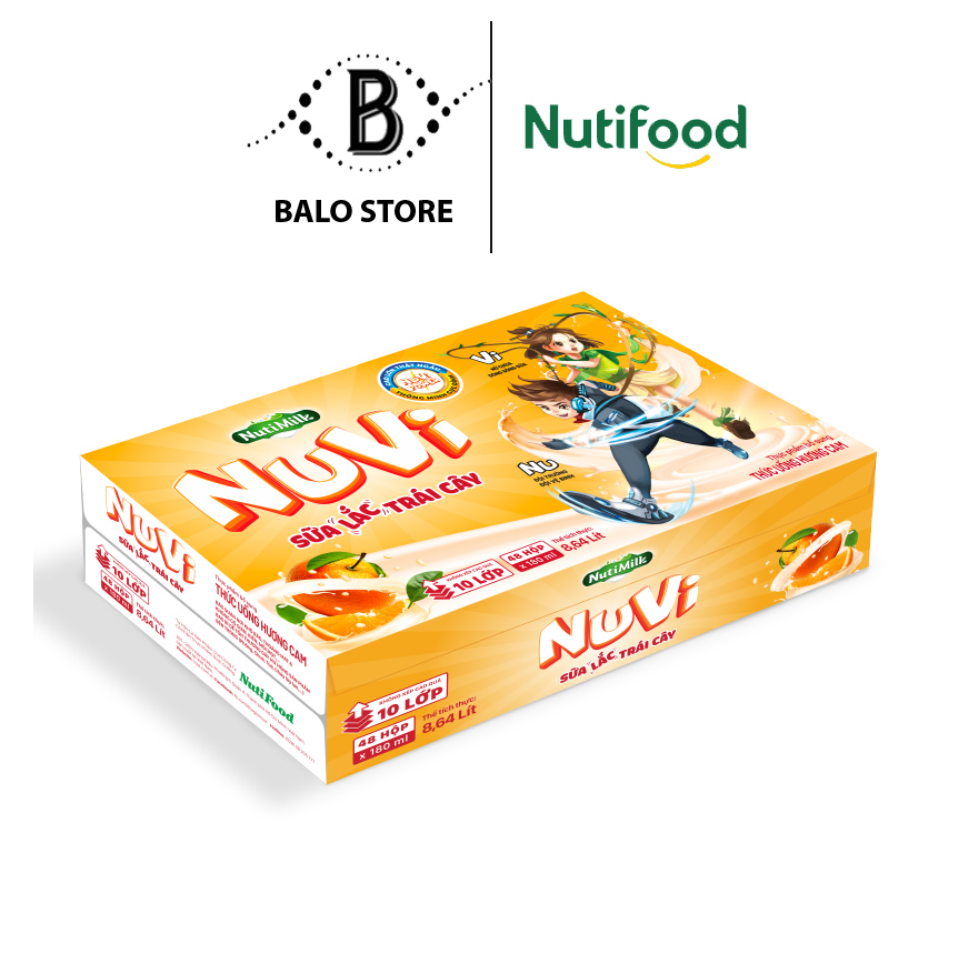 Thùng 48 hộp NuVi Thức Uống Hương Cam Sữa Lắc Trái Cây TU.NC180LA 180ml - Thương Hiệu NUTIFOOD - BALO STORE