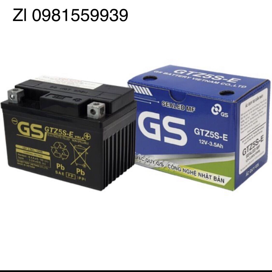 Bình ắc quy mới 100% chính hãng GS GTZ5S-E, 12v-3.5Ah loại khô (bình thấp xanh)