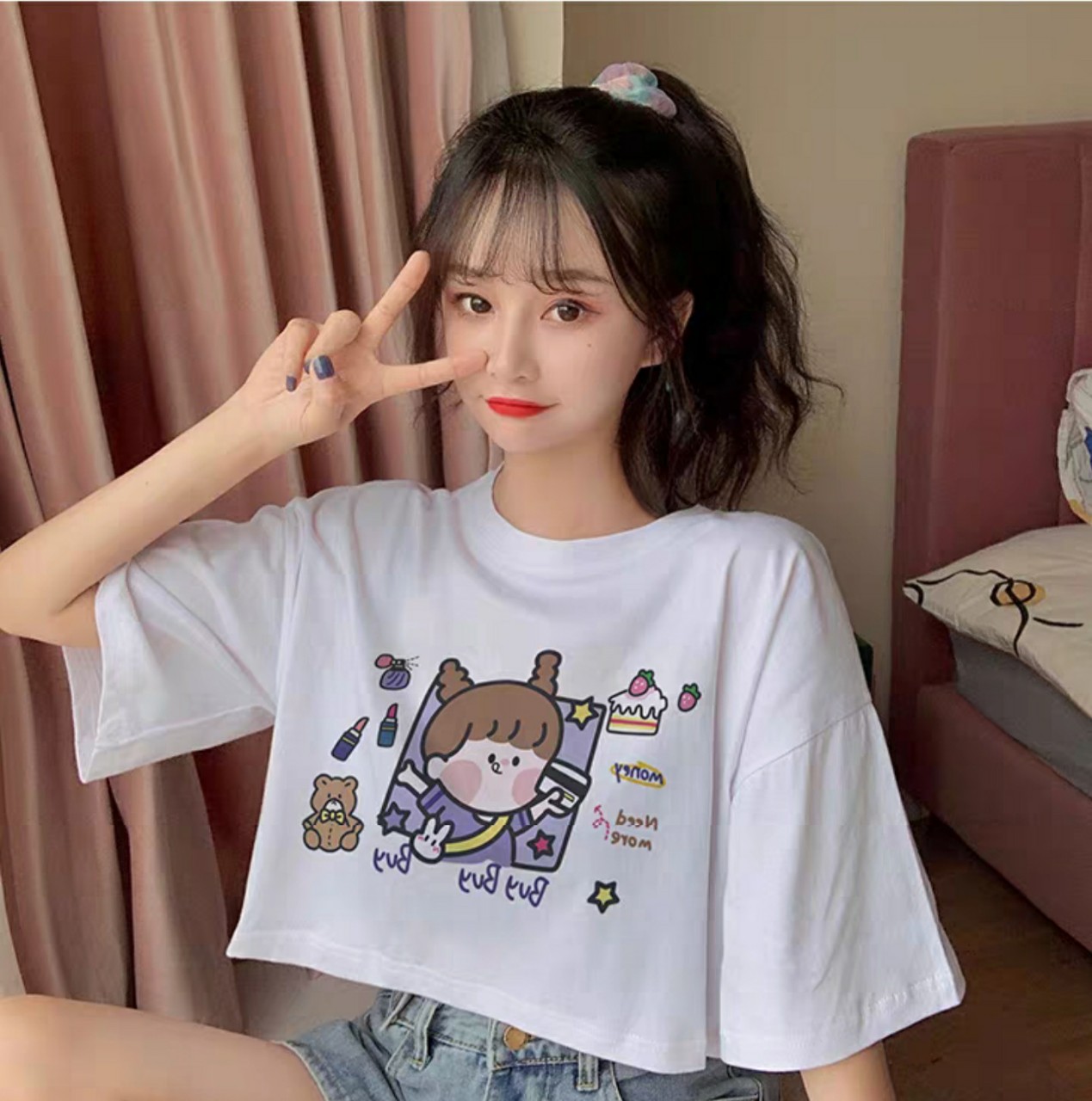 Áo crop top áo thun nữ chất thun 4 chiều siêu dễ thương freesize dưới 65kg