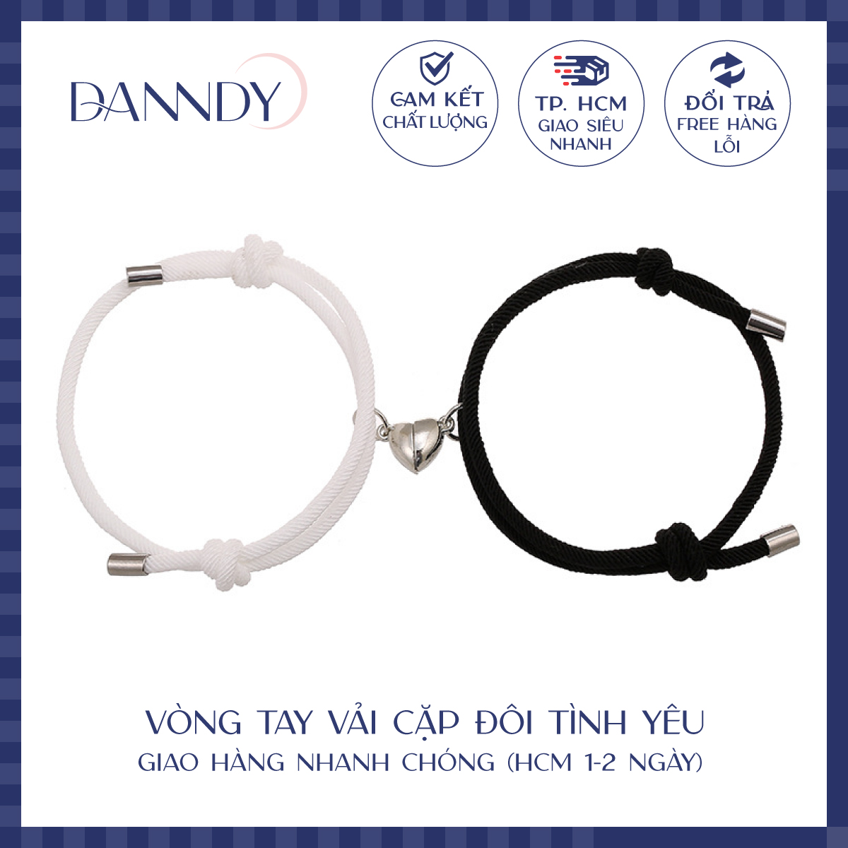 Vòng tay đôi vải cặp đôi hình trái tim có nam châm. Vòng đôi nam nữ cặp đôi tình yêu cao cấp freesize | Dandy