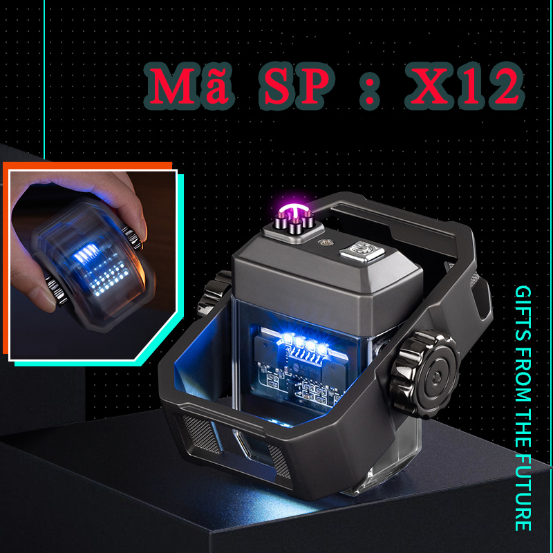 Bật lửa plasma x12 flapbox quay 360 độ, chất liệu thép titan
