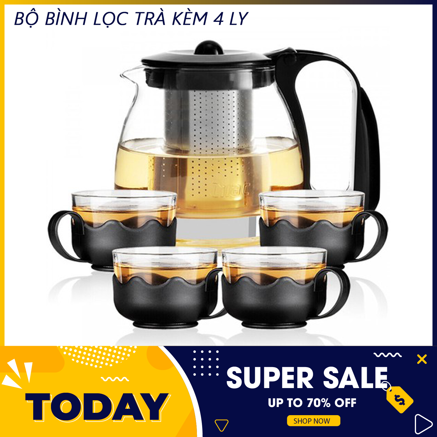 Bình trà - Bộ bình trà - Bộ bình lọc trà kèm 4 ly - Bộ Bình Lọc Trà Nhựa Thủy Tinh Kháng Lực Kèm 4 Ly Lưới Lọc Inox 304 Tiện Dụng- HÀNG BÁN CHẠY, UY TÍN 1 ĐỔI 1