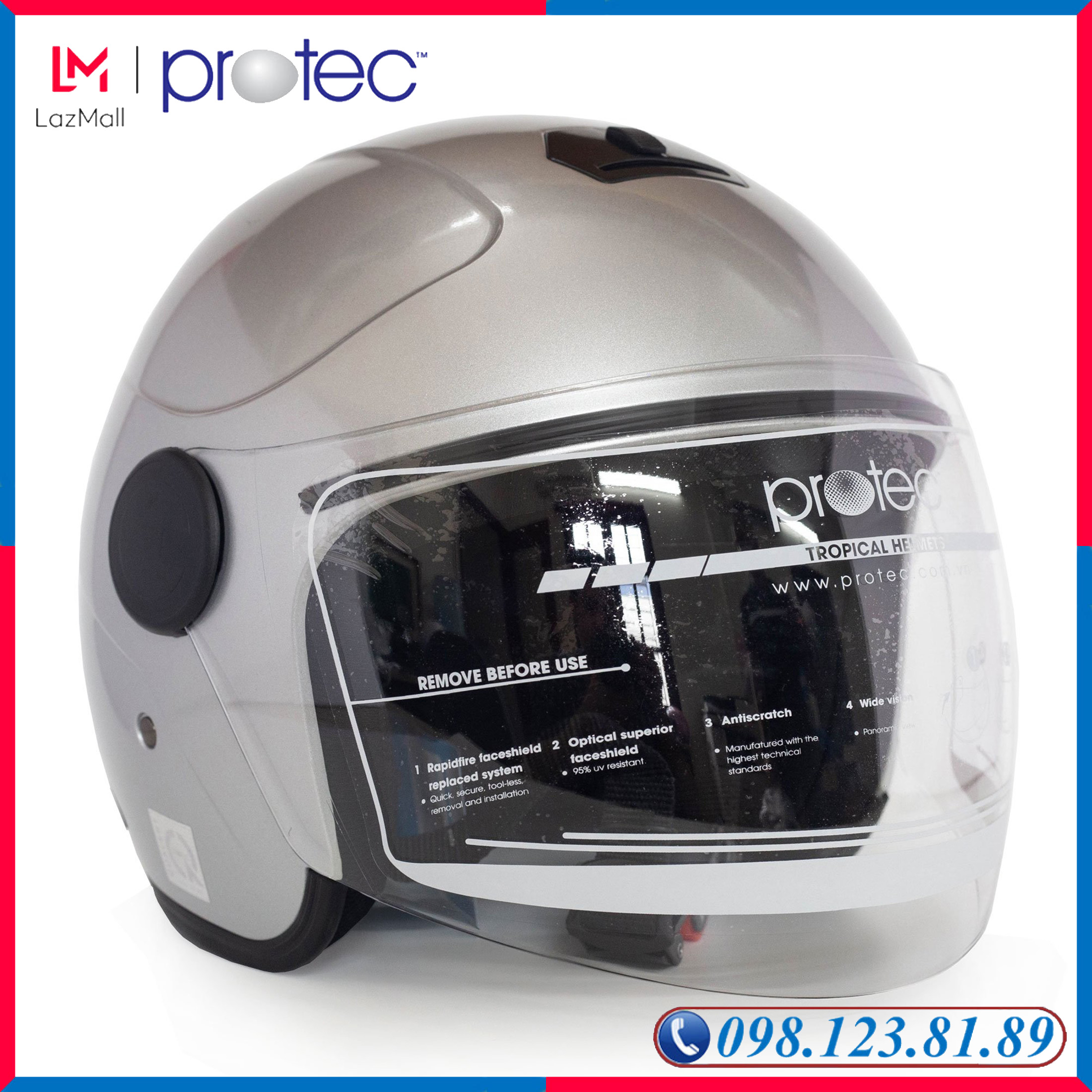 [New] Siêu Phẩm Mũ Bảo Hiểm 3/4 Có Kính Protec MO-001, Mũ Bảo Hiểm Phượt, Kiểu Dáng Hoàn Toàn Mới, Gọn Nhẹ, Ôm Sát Đầu, Hợp Thời Trang - PROTEC HELMET