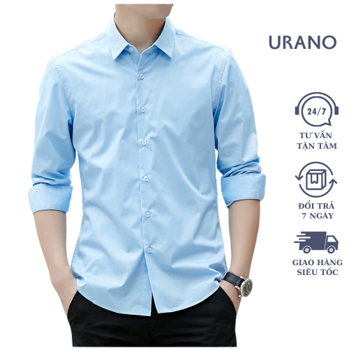 Áo sơ mi nam dài tay URANO chất liệu lụa mềm mịn co giãn nhẹ kiểu dáng Hàn Quốc không nhăn không xù  thấm hút mồ hôi (SML)