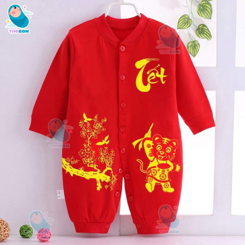 Bộ body Tết hot trend kèm Mũ chất nỉ bông Size [3-14Kg]