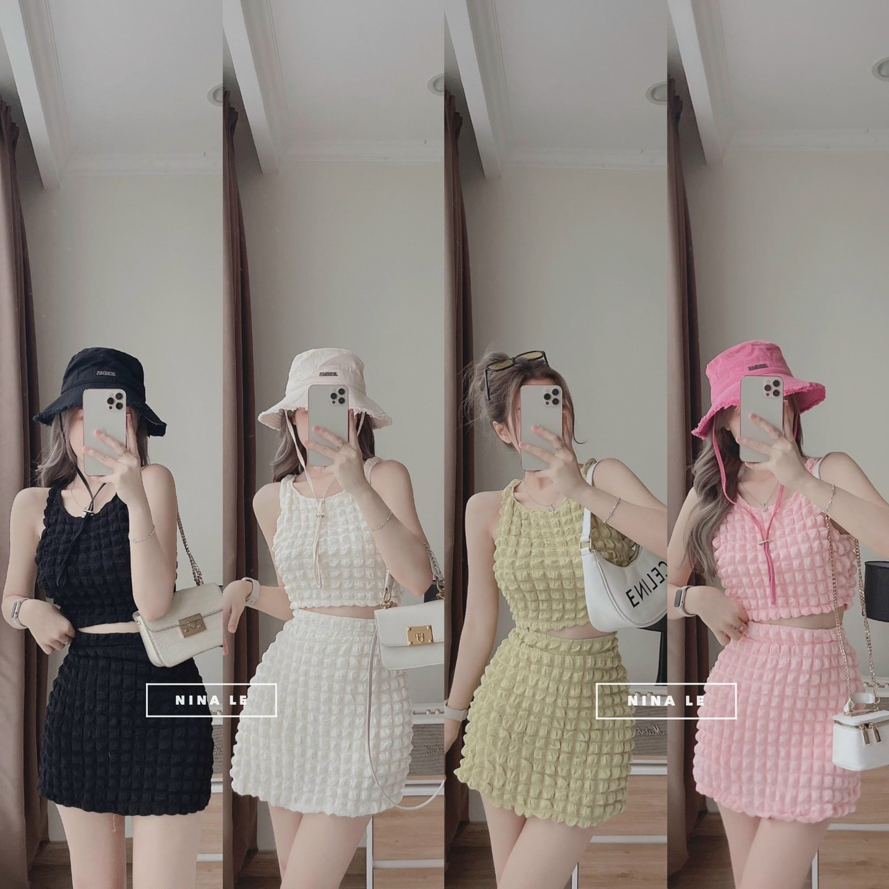 Sét quần váy áo nữ chân váy & áo croptop kiểu ô vuông siêu xinh