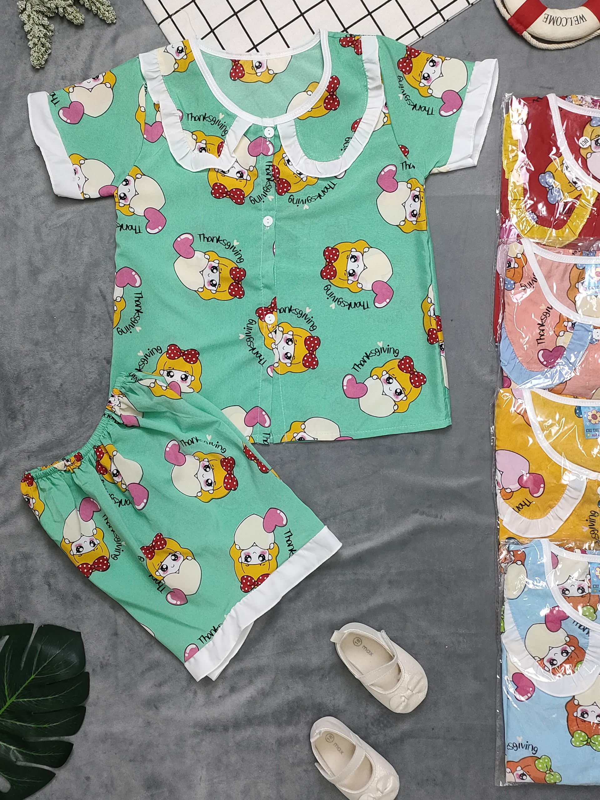 Combo 3 bộ lụa viền tay ngắn bé