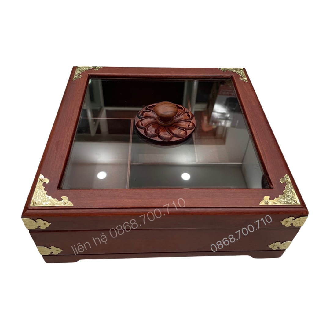 Khay Đựng Bánh Kẹo Ngày Tết bằng Gỗ Hương Cao Cấp Lục Giac Kính - khay đựng mứt tết bằng gỗ