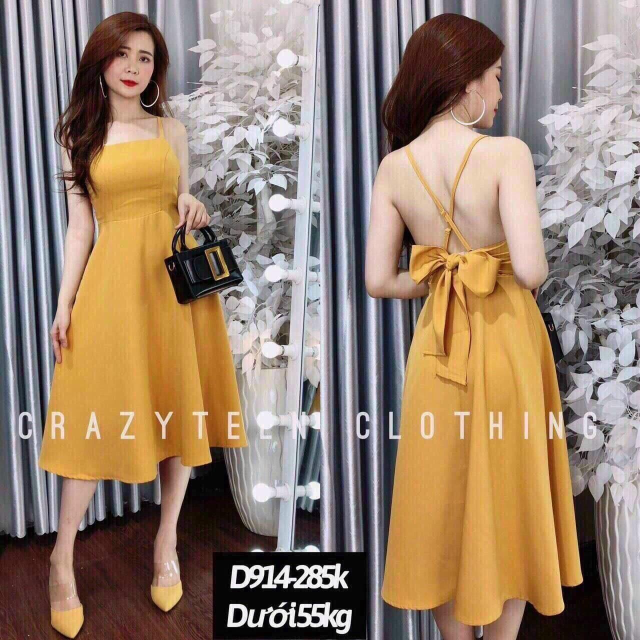 [MẪU MỚI]Đầm xòe với thiết kế đan dây lưng kết hợp thắt nơ sau lưng kiểu dáng tiểu thư xinh xắn thời trang SUNI