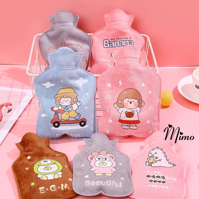 Túi chườm sưởi ấm chườm bụng nhung nỉ mịn phong cách hoạt hình đáng yêu kích thước 11*18cm