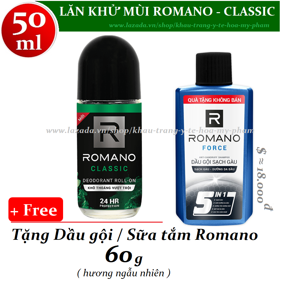 [HCM]Romano - Lăn khử mùi Classic 50 ml + Tặng dầu gội / sữa tắm 60 g