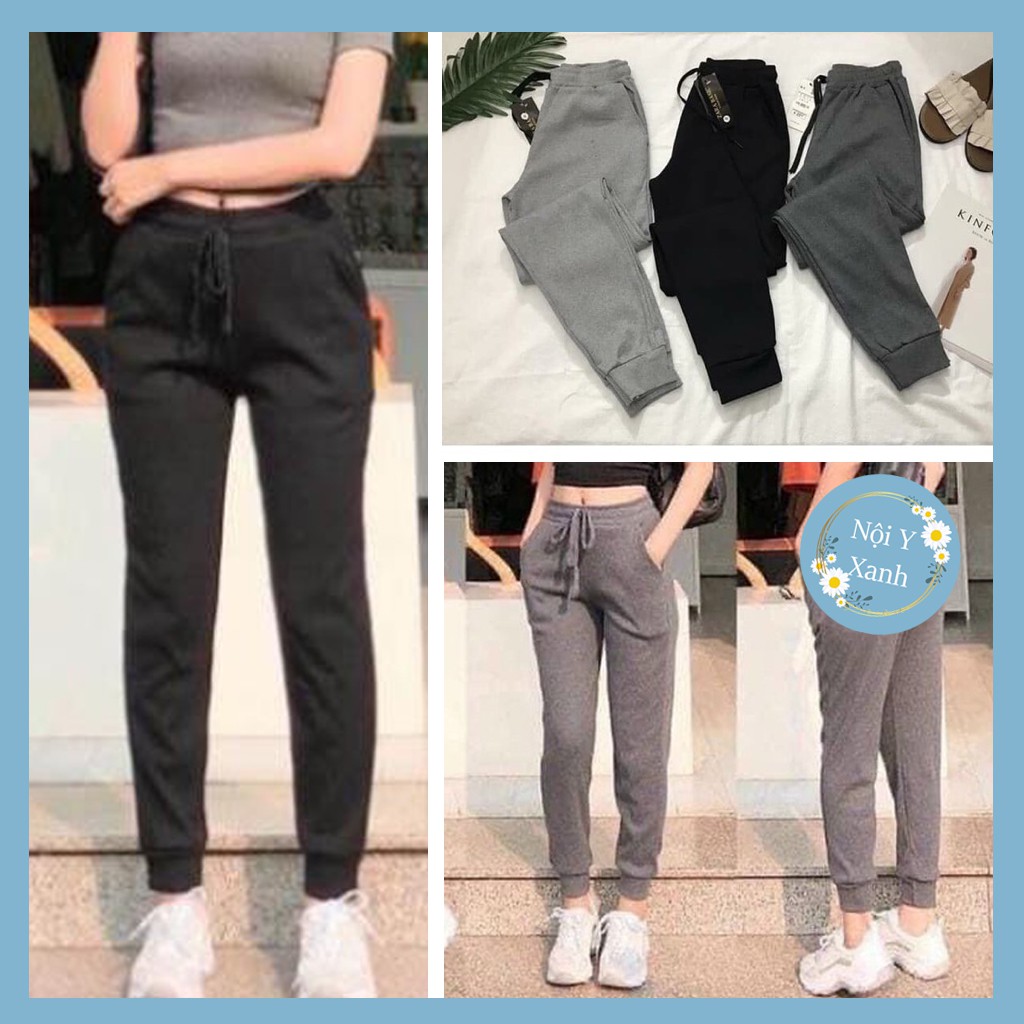 Quần nỉ jogger len tăm nữ noiyxanh, quần nỉ bo gấu chất len tăm siêu đẹp mầu trơn legging da cá thiết kế dáng thể thao
