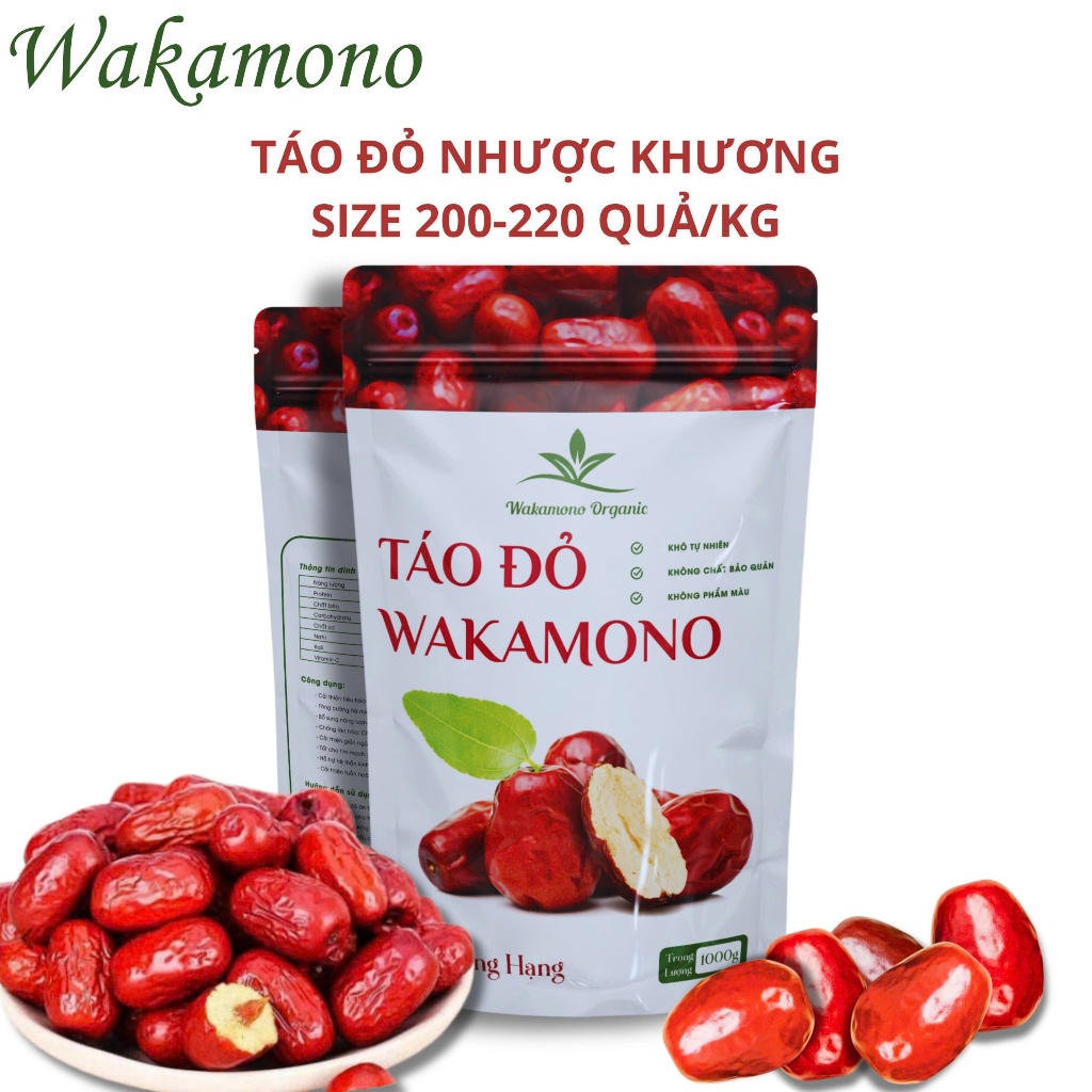 1kg Táo đỏ Nhược Khương hữu cơ Wakamono size trung 200-220 quả/kg, khô tự nhiên, không chất bảo quản, giảm stress & cholesterol
