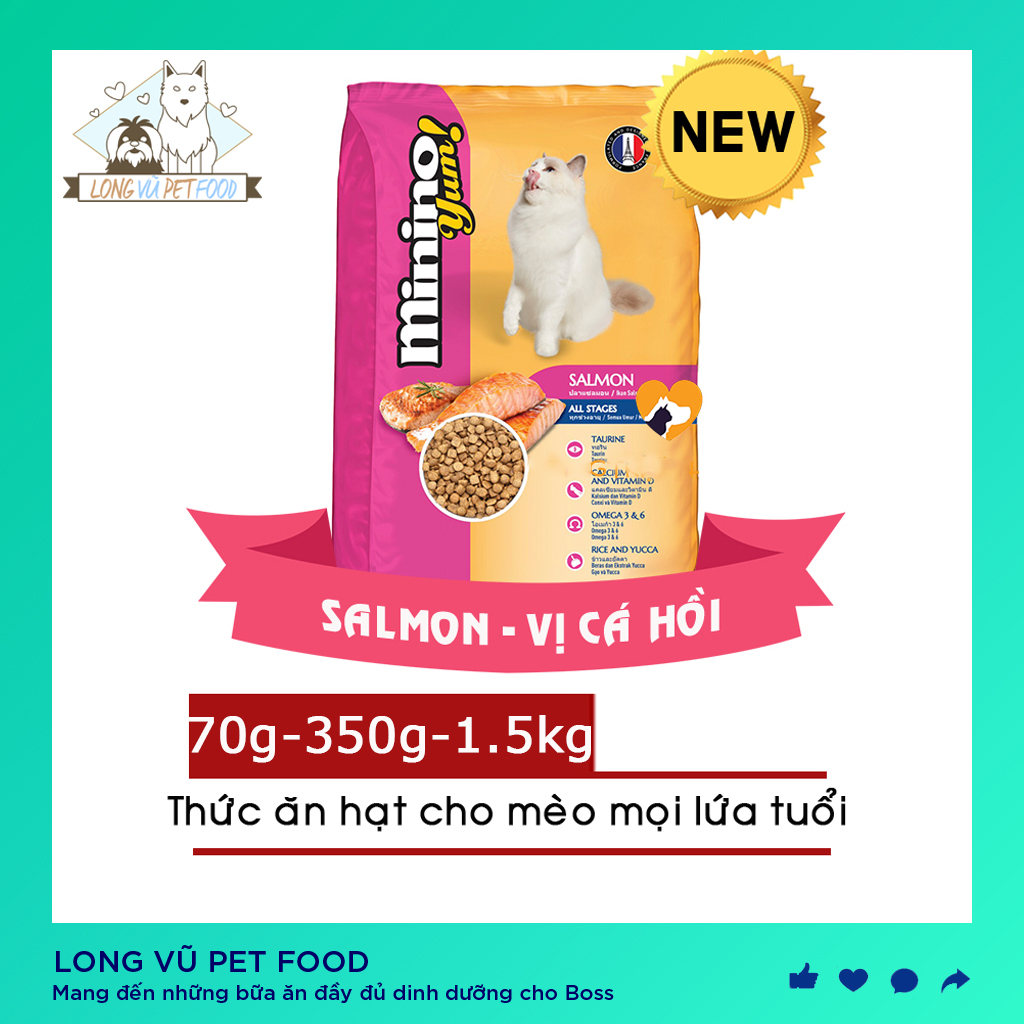 Thức ăn cho Mèo mọi lứa tuổi Minino Yum 350g Vị Cá Hồi - Hạt cho mèo minino - Long Vũ Pet Food