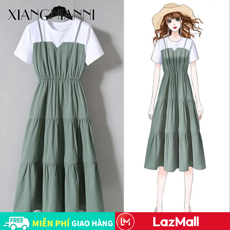 Xiang Nian Ni váy xinh nhẹ nhàng Women's fashion two-piece plus size dress