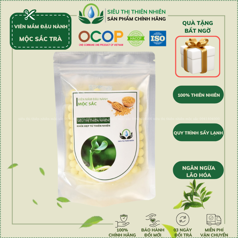 Viên mầm đậu nành nguyên chất Mộc Sắc Siêu Thị Thiên Nhiên giúp làm đẹp da chống oxy hóa chống nám da sạm da ngăn ngừa rối loạn tiền mãn kinh đóng túi zip vệ sinh và dễ bảo quản